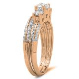 1.05 Carat (ctw) 14K Rose Gold Round Cut Diamond Ladies 3 Stone Bridal Engagement Ring With Matching Band Set 1 CT
