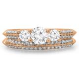 1.05 Carat (ctw) 14K Rose Gold Round Cut Diamond Ladies 3 Stone Bridal Engagement Ring With Matching Band Set 1 CT