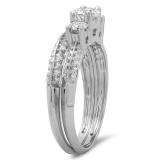 1.05 Carat (ctw) 14K White Gold Round Cut Diamond Ladies 3 Stone Bridal Engagement Ring With Matching Band Set 1 CT