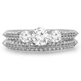 1.05 Carat (ctw) 14K White Gold Round Cut Diamond Ladies 3 Stone Bridal Engagement Ring With Matching Band Set 1 CT