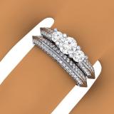 1.05 Carat (ctw) 14K White Gold Round Cut Diamond Ladies 3 Stone Bridal Engagement Ring With Matching Band Set 1 CT
