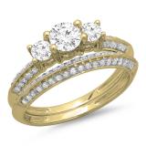 1.05 Carat (ctw) 14K Yellow Gold Round Cut Diamond Ladies 3 Stone Bridal Engagement Ring With Matching Band Set 1 CT