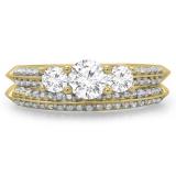 1.05 Carat (ctw) 14K Yellow Gold Round Cut Diamond Ladies 3 Stone Bridal Engagement Ring With Matching Band Set 1 CT