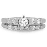 1.00 Carat (ctw) 10K White Gold Round Cut Diamond Ladies Bridal Solitaire With Accents Engagement Ring Matching Band Set 1 CT