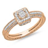 0.60 Carat (ctw) 10K Rose Gold Princess & Round Cut Diamond Ladies Bridal Vintage Halo Style Engagement Ring