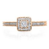 0.60 Carat (ctw) 10K Rose Gold Princess & Round Cut Diamond Ladies Bridal Vintage Halo Style Engagement Ring