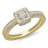 0.60 Carat (ctw) 10K Yellow Gold Princess & Round Cut Diamond Ladies Bridal Vintage Halo Style Engagement Ring