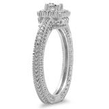 0.60 Carat (ctw) 14K White Gold Princess & Round Cut Diamond Ladies Bridal Vintage Halo Style Engagement Ring