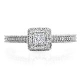 0.60 Carat (ctw) 14K White Gold Princess & Round Cut Diamond Ladies Bridal Vintage Halo Style Engagement Ring