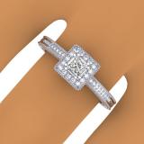0.60 Carat (ctw) 14K White Gold Princess & Round Cut Diamond Ladies Bridal Vintage Halo Style Engagement Ring