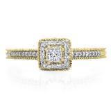 0.60 Carat (ctw) 14K Yellow Gold Princess & Round Cut Diamond Ladies Bridal Vintage Halo Style Engagement Ring