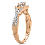 0.75 Carat (ctw) 10K Rose Gold Round Cut Diamond Ladies Bridal Swirl Split Shank Halo Engagement Ring 3/4 CT