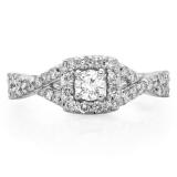0.75 Carat (ctw) 10K White Gold Round Cut Diamond Ladies Bridal Swirl Split Shank Halo Engagement Ring 3/4 CT