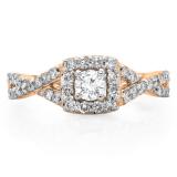 0.75 Carat (ctw) 14K Rose Gold Round Cut Diamond Ladies Bridal Swirl Split Shank Halo Engagement Ring 3/4 CT
