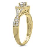 0.75 Carat (ctw) 14K Yellow Gold Round Cut Diamond Ladies Bridal Swirl Split Shank Halo Engagement Ring 3/4 CT