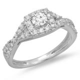 0.75 Carat (ctw) 18K White Gold Round Cut Diamond Ladies Bridal Swirl Split Shank Halo Engagement Ring 3/4 CT
