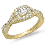 0.75 Carat (ctw) 18K Yellow Gold Round Cut Diamond Ladies Bridal Swirl Split Shank Halo Engagement Ring 3/4 CT