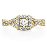 0.75 Carat (ctw) 18K Yellow Gold Round Cut Diamond Ladies Bridal Swirl Split Shank Halo Engagement Ring 3/4 CT