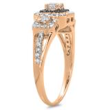 0.70 Carat (ctw) 10K Rose Gold Round Cut Black & White Diamond Ladies Bridal Cluster 3 Stone Halo Engagement Ring 3/4 CT