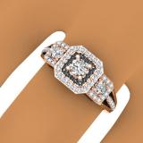 0.70 Carat (ctw) 10K Rose Gold Round Cut Black & White Diamond Ladies Bridal Cluster 3 Stone Halo Engagement Ring 3/4 CT