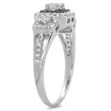 0.70 Carat (ctw) 10K White Gold Round Cut Black & White Diamond Ladies Bridal Cluster 3 Stone Halo Engagement Ring 3/4 CT