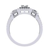 0.70 Carat (ctw) 10K White Gold Round Cut Black & White Diamond Ladies Bridal Cluster 3 Stone Halo Engagement Ring 3/4 CT