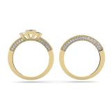 1.65 Carat (ctw) 10K Yellow Gold Princess & Round Cut Diamond Ladies Bridal 3 Stone Engagement Ring With Matching Band Set