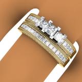 1.65 Carat (ctw) 10K Yellow Gold Princess & Round Cut Diamond Ladies Bridal 3 Stone Engagement Ring With Matching Band Set