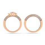 1.65 Carat (ctw) 14K Rose Gold Princess & Round Cut Diamond Ladies Bridal 3 Stone Engagement Ring With Matching Band Set