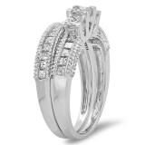 1.65 Carat (ctw) 14K White Gold Princess & Round Cut Diamond Ladies Bridal 3 Stone Engagement Ring With Matching Band Set