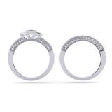 1.65 Carat (ctw) 14K White Gold Princess & Round Cut Diamond Ladies Bridal 3 Stone Engagement Ring With Matching Band Set