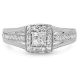 0.45 Carat (ctw) 10K White Gold Princess & Round Cut Diamond Ladies Split Shank Bridal Engagement Ring 1/2 CT