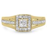 0.45 Carat (ctw) 10K Yellow Gold Princess & Round Cut Diamond Ladies Split Shank Bridal Engagement Ring 1/2 CT