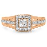 0.45 Carat (ctw) 14K Rose Gold Princess & Round Cut Diamond Ladies Split Shank Bridal Engagement Ring 1/2 CT