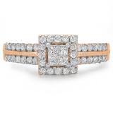 1.00 Carat (ctw) 10K Rose Gold Princess & Round Cut Diamond Ladies Bridal Engagement Ring 1 CT