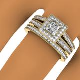 1.00 Carat (ctw) 10K Yellow Gold Princess & Round Cut Diamond Ladies Split Shank Halo Bridal Engagement Ring With Matching Band Set 1 CT