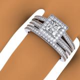 1.00 Carat (ctw) 14K White Gold Princess & Round Cut Diamond Ladies Split Shank Halo Bridal Engagement Ring With Matching Band Set 1 CT