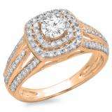 1.10 Carat (ctw) 10K Rose Gold Round Cut Diamond Ladies Split Shank Vintage Style Bridal Halo Engagement Ring 1 CT