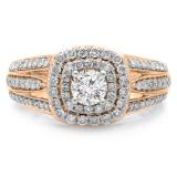 1.10 Carat (ctw) 10K Rose Gold Round Cut Diamond Ladies Split Shank Vintage Style Bridal Halo Engagement Ring 1 CT