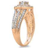 1.10 Carat (ctw) 10K Rose Gold Round Cut Diamond Ladies Split Shank Vintage Style Bridal Halo Engagement Ring 1 CT