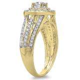 1.10 Carat (ctw) 10K Yellow Gold Round Cut Diamond Ladies Split Shank Vintage Style Bridal Halo Engagement Ring 1 CT