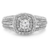 1.10 Carat (ctw) 14K White Gold Round Cut Diamond Ladies Split Shank Vintage Style Bridal Halo Engagement Ring 1 CT