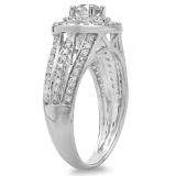 1.10 Carat (ctw) 14K White Gold Round Cut Diamond Ladies Split Shank Vintage Style Bridal Halo Engagement Ring 1 CT