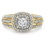 1.10 Carat (ctw) 14K Yellow Gold Round Cut Diamond Ladies Split Shank Vintage Style Bridal Halo Engagement Ring 1 CT