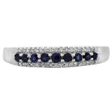 0.30 Carat (ctw) 10K White Gold Round Blue Sapphire & White Diamond Ladies Anniversary Wedding Band Stackable Ring 1/3 CT