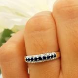 0.30 Carat (ctw) 10K White Gold Round Blue Sapphire & White Diamond Ladies Anniversary Wedding Band Stackable Ring 1/3 CT