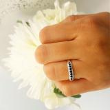 0.30 Carat (ctw) 10K White Gold Round Blue Sapphire & White Diamond Ladies Anniversary Wedding Band Stackable Ring 1/3 CT