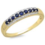 0.30 Carat (ctw) 10K Yellow Gold Round Blue Sapphire & White Diamond Ladies Anniversary Wedding Band Stackable Ring 1/3 CT