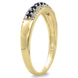 0.30 Carat (ctw) 10K Yellow Gold Round Blue Sapphire & White Diamond Ladies Anniversary Wedding Band Stackable Ring 1/3 CT