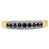 0.30 Carat (ctw) 10K Yellow Gold Round Blue Sapphire & White Diamond Ladies Anniversary Wedding Band Stackable Ring 1/3 CT